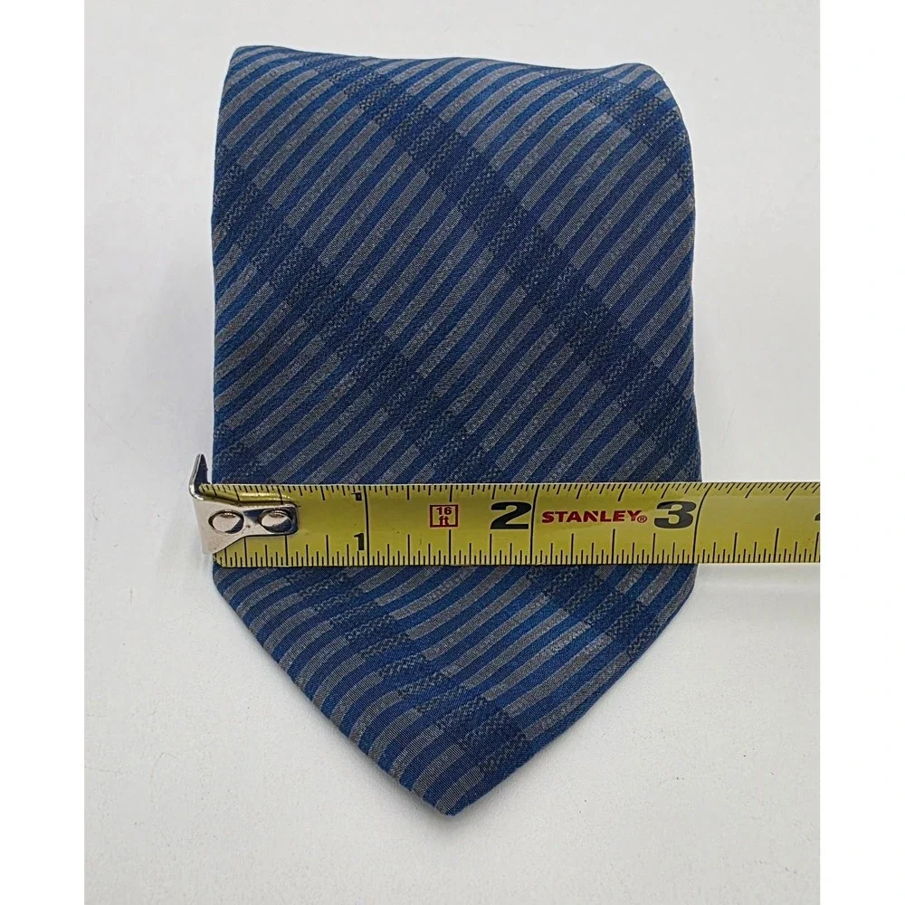 Pavone Blue Grey Striped Silk Necktie Hand Made in Italy Classic Business Tie